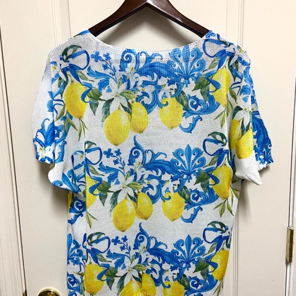 Plus Size Lemon Print Italian Knit Boho Top 2X/3X Resort Summer Blouse - Picture 2 of 16
